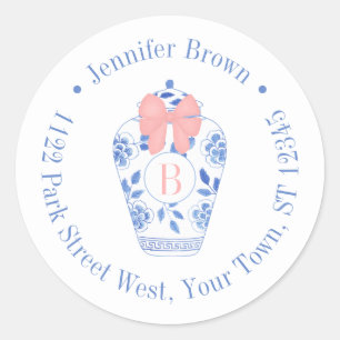 Adesivo Redondo Arco rosa bonito Ginger Jar Monograma Endereço de