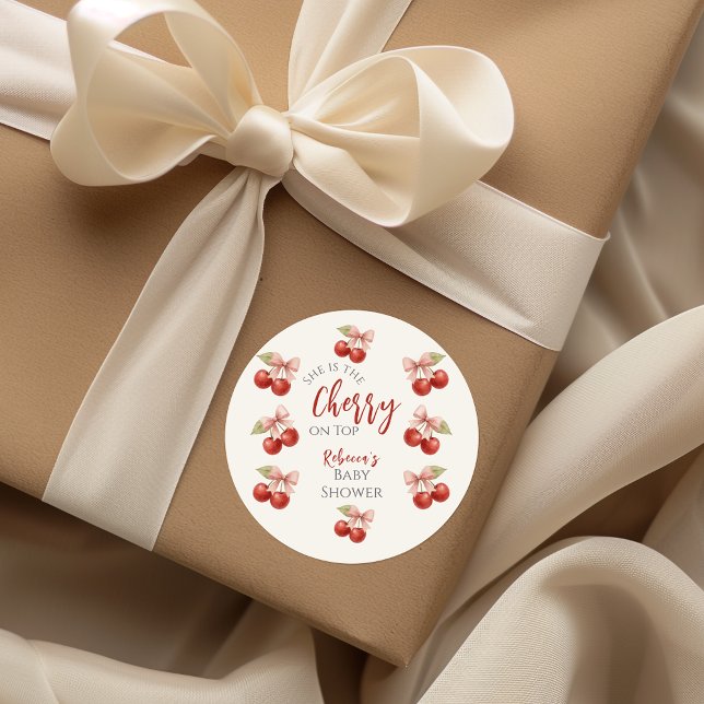 Adesivo Redondo Arco rosa-coquetel - Cereja vermelha no Chá de fra (Criador carregado)