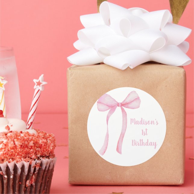 Adesivo Redondo Arco rosa Coquette Primeiro Aniversário (Festa)