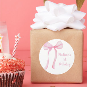 Adesivo Redondo Arco rosa Coquette Primeiro Aniversário