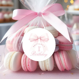 Adesivo Redondo Arco Rosa Coquette Primeiro Aniversário