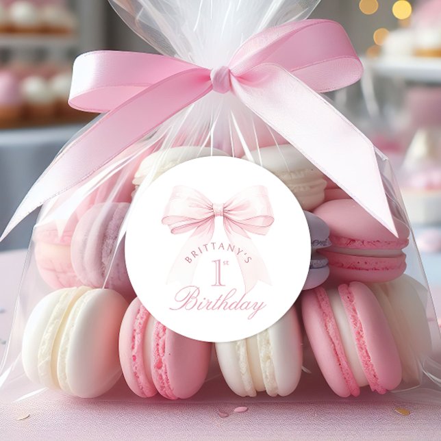 Adesivo Redondo Arco Rosa Coquette Primeiro Aniversário (Criador carregado)