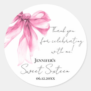 Adesivo Redondo Arco Rosa Coquette Script Agradecimento Sweet 16