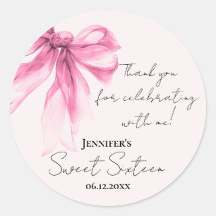 Adesivo Redondo Arco Rosa Coquette Script Agradecimento Sweet 16 R