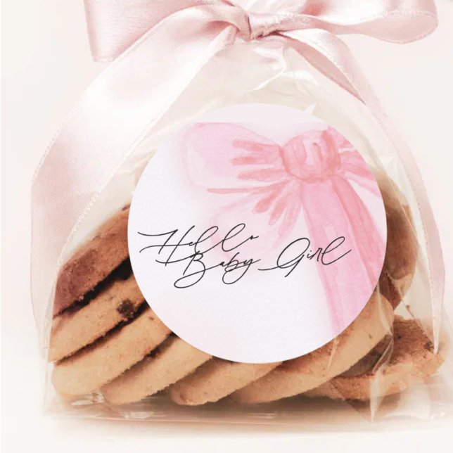 Adesivo Redondo Arco Rosa Cor-de-Água Moderna Olá Menina (Criador carregado)