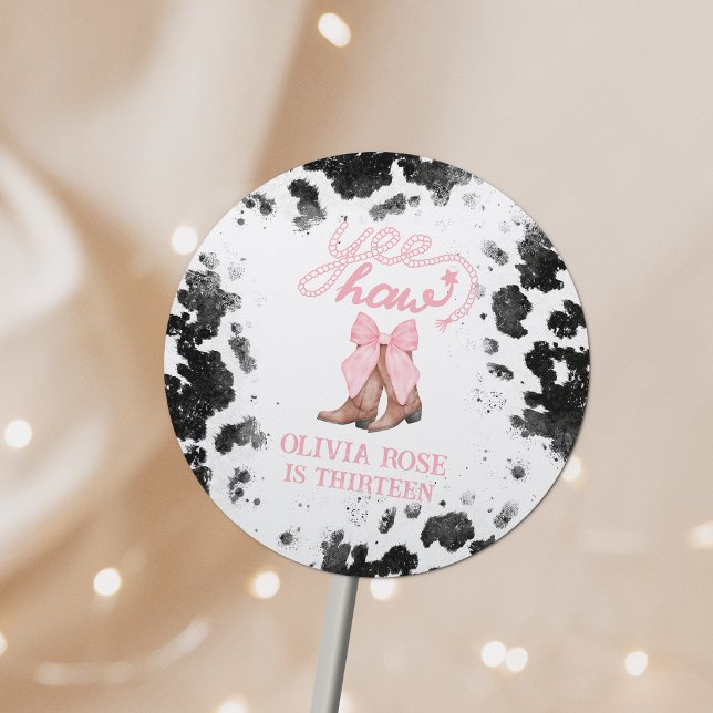 Adesivo Redondo Arco Rosa e Cowgirl Boots Coquette Western Birday (Criador carregado)