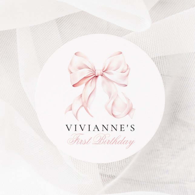 Adesivo Redondo Arco Rosa Primeiro Aniversário (Criador carregado)