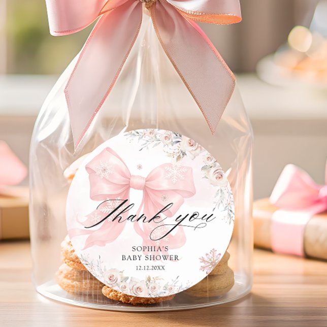 Adesivo Redondo Arco Rosa Winter Girl Chá de fraldas Obrigado (Criador carregado)