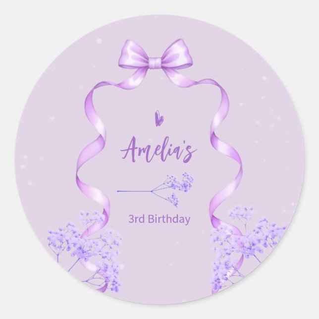 Adesivo Redondo Arco Roxo de Aniversário Qualquer Idade (Frente)