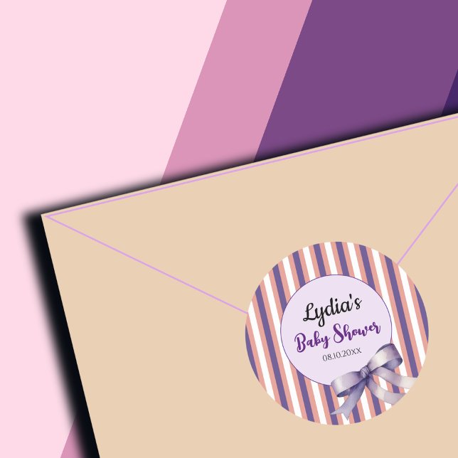 Adesivo Redondo Arco Roxo Linhas Moderno Chá de fraldas (Criador carregado)