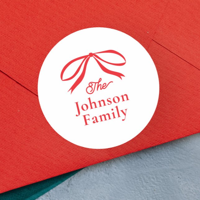Adesivo Redondo Arco Simples Natal Férias  (Elegant Hand Drawn Bow Christmas Holiday Card Envelope Seal.)