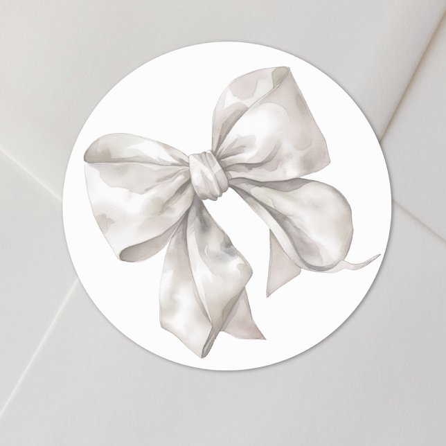 Adesivo Redondo Arco Simples Ou Chá de fraldas (Bow Simple Bridal Or Baby Shower Classic Round Sticker)