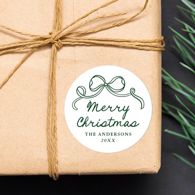 Adesivo Redondo Arco Verde Caprichoso Desenhado à Mão Feliz Natal (Criador carregado)