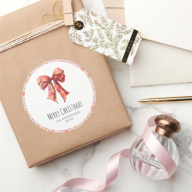 Adesivo Redondo Arco Vermelho Coquette Elegante Natal Floral (Presentear)