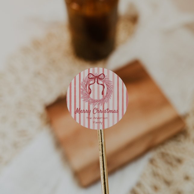 Adesivo Redondo Arco Vermelho Cor-de-rosa-retrógrado Frio de Natal (Criador carregado)