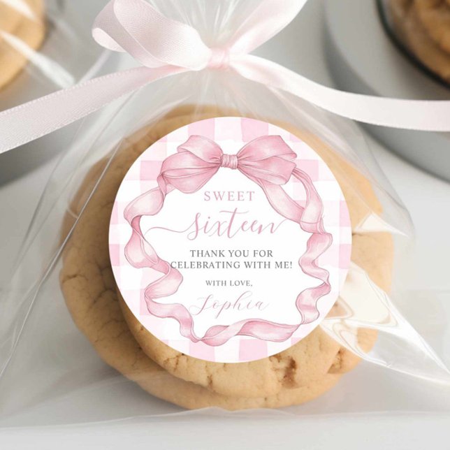 Adesivo Redondo Arcos bonito de fita cor-de-rosa Doce Dezesseis e  (Criador carregado)