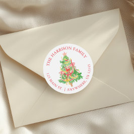 Adesivo Redondo Arcos de Coquetes de Aquarela Endereço da Árvore d