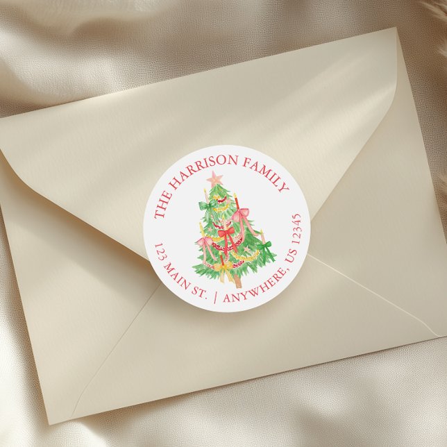 Adesivo Redondo Arcos de Coquetes de Aquarela Endereço da Árvore d (Criador carregado)