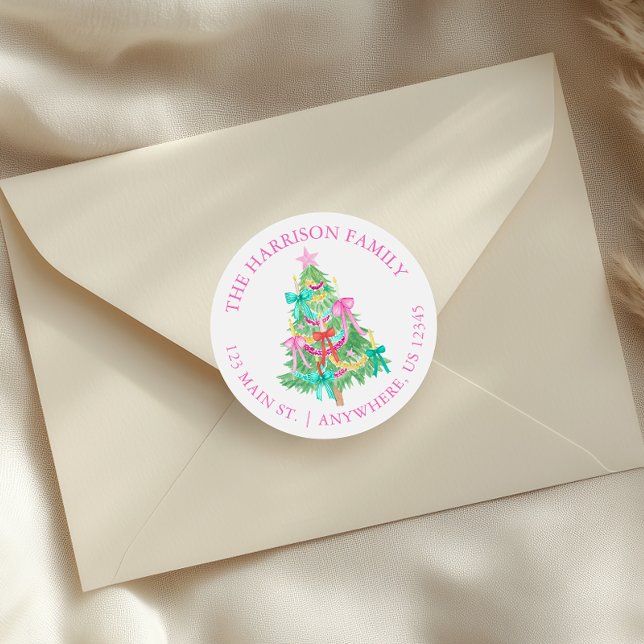 Adesivo Redondo Arcos de Coquetes de Aquarela Endereço da Árvore d (Criador carregado)