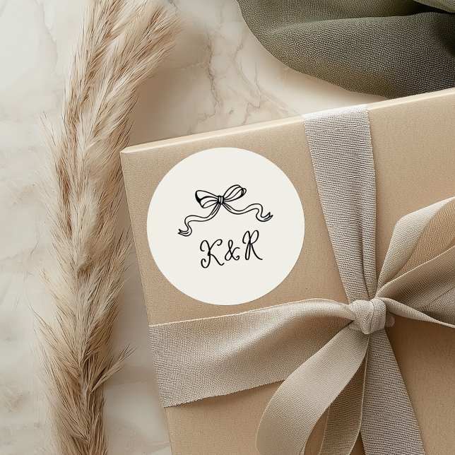 Adesivo Redondo Arcos Desenhados À Mão Dupla Casamento Monograma (Criador carregado)