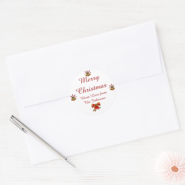 Adesivo Redondo Arcos e Sinos Feliz Vinhetas de Natal (Envelope)
