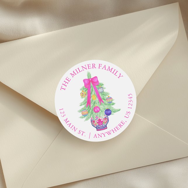 Adesivo Redondo Arcos Rosa Quente de Aquarela de Natal Jar Ginger (Criador carregado)