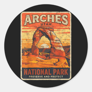 Adesivo Redondo Arcos Vintage Utah Parques Nacionais Ao Ar Livre N