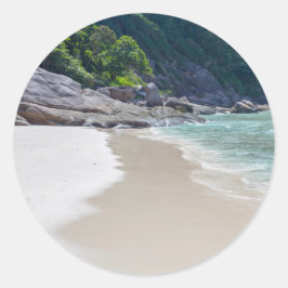 Adesivo Redondo Areia branca semelhante e mar azul-turquesa