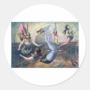 Adesivo Redondo Arena dos cavalos do trapézio do CIRCO do vintage