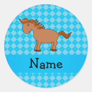 Adesivo Redondo Argyle conhecido personalizado do azul do cavalo