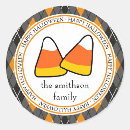 Adesivo Redondo Argyle Happy Halloween Candy Corn (Black / Orange)