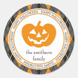 Adesivo Redondo Argyle Happy Halloween Jack O Lanterna Black/Orang