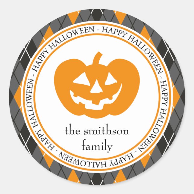 Adesivo Redondo Argyle Happy Halloween Jack O Lanterna Black/Orang (Frente)