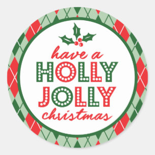 Adesivo Redondo Argyle Tem Um Natal Holly Jolly (Verde / Vermelho)