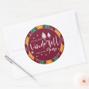 Adesivo Redondo Argyle Yellow Orange Green Feliz Natal