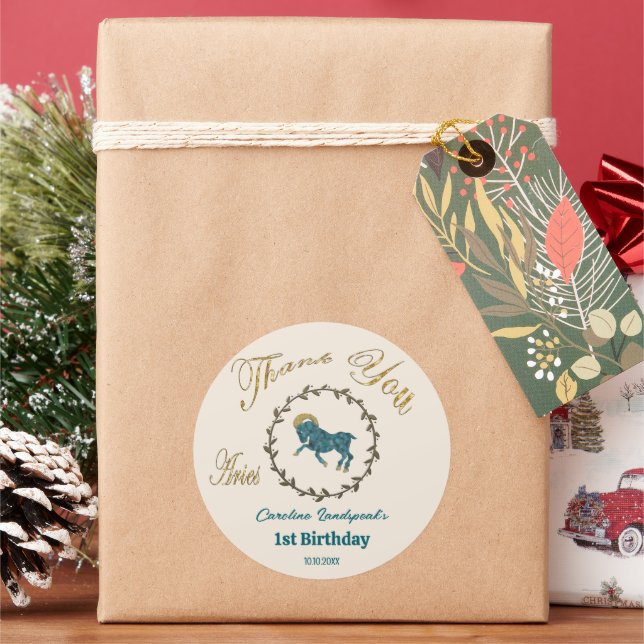 Adesivo Redondo Áries Dourados Florais Escuros Embriados Zodiac (Feriado)