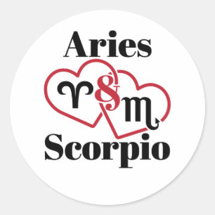 Adesivo Redondo Áries e Escorpião Casal Zodíaco Astrologia Coraçõe