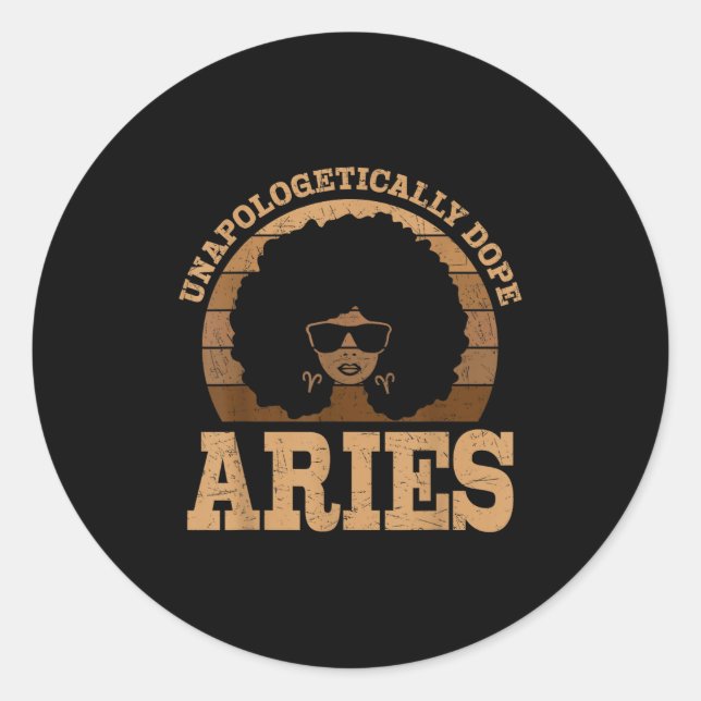 Adesivo Redondo Aries Queen Afro Hair Black Woman Sinal Zodiboso (Frente)