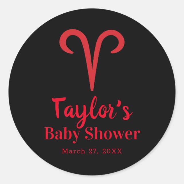 Adesivo Redondo ARIES Ram Red Astrology Zodiac Sinal Chá de fralda (Frente)