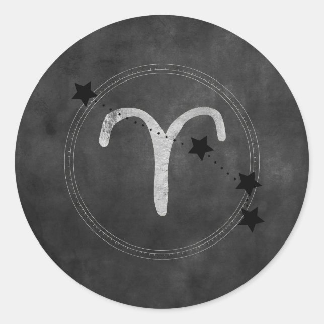 Adesivo Redondo Aries Ram zodidioconstelações estrelas prateadas p (Frente)