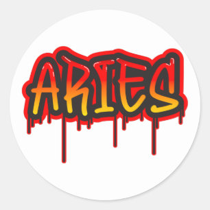 Adesivo Redondo ÁRIES Signo de Fogo Arte de Palavra Gotejante Tint