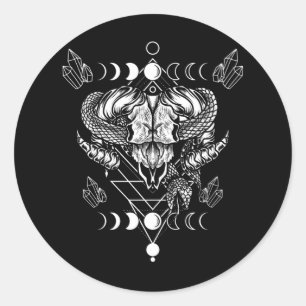 Adesivo Redondo Aries Skull Wicca Occulcent Moon Witchcraft