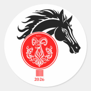 Adesivo Redondo Aries x ano do cavalo 2026