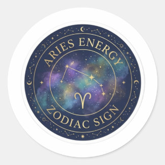 Adesivo Redondo Aries Zodiac Energy Celestial Gold and Navy Sticke