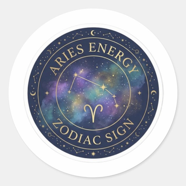 Adesivo Redondo Aries Zodiac Energy Celestial Gold and Navy Sticke (Frente)