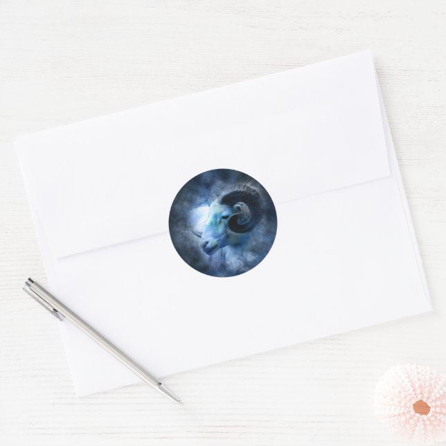 Adesivo Redondo Aries Zodiac - Símbolo Astrologico Azul Ram (Envelope)