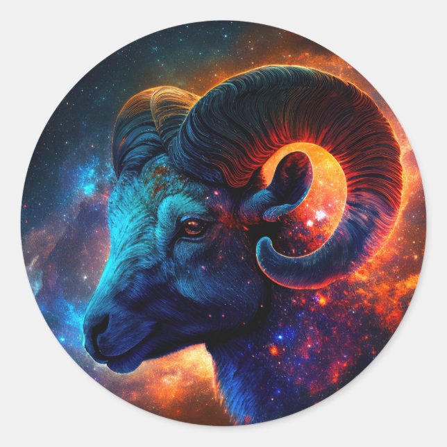 Adesivo Redondo Aries Zodiac Star Sign Round Sticker (Frente)