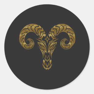 Adesivo Redondo Aries Zodiac - Tribal Dourado