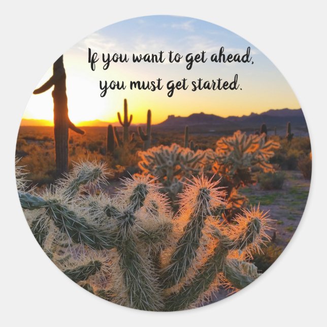 Adesivo Redondo Arizona Desert Sunset Cactus Inspiration Say (Frente)
