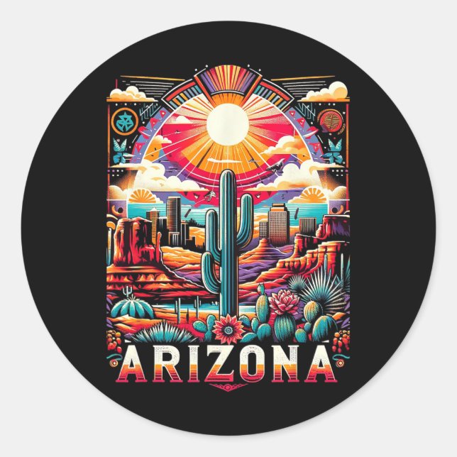 Adesivo Redondo Arizona Estado Camisa Az Desert Cactus Retro (Frente)